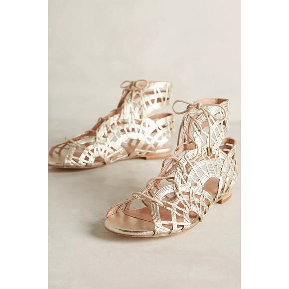 Joie Renee Lace Up Leather Gladiator Sandals in Metallic Gold - Picture 1 of 15